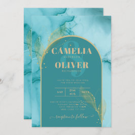 INK Abstrakt Türkis Aquamarin Gold Wedding INVITE Einladung