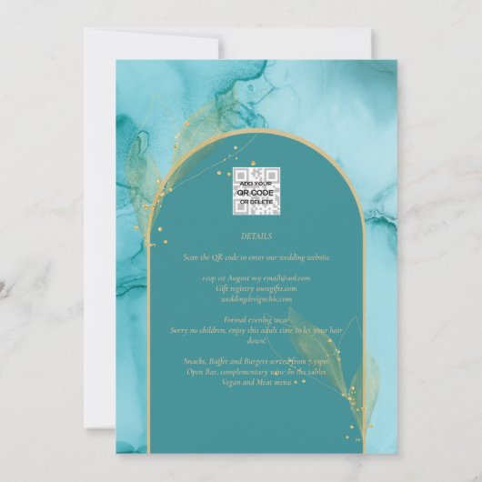 INK Abstrakt Türkis Aquamarin Gold Wedding INVITE Einladung (Rückseite)
