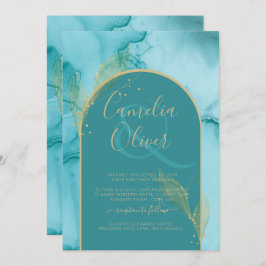 INK Abstrakt Türkis Aquamarin Gold Wedding INVITE Einladung