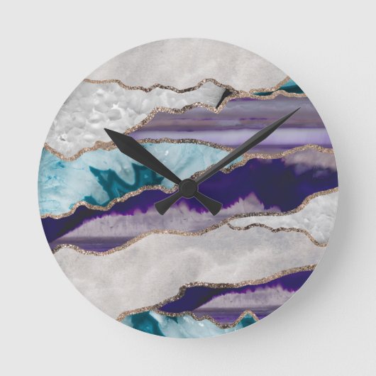 Ink Agate Gold Glitzer Glam #2 (Imitate Glitzer) # Runde Wanduhr (Vorderseite)