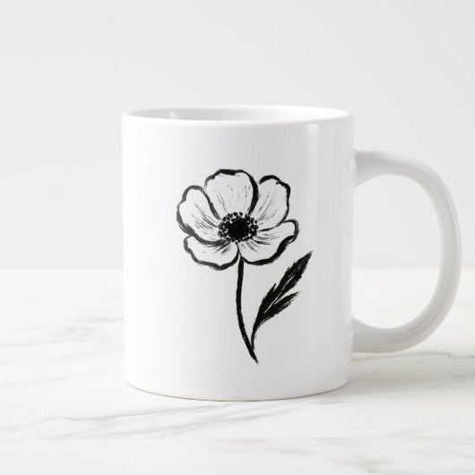 Ink Anemone Minimalist Flower Brushstroke Art on Jumbo-Tasse (Rechts)