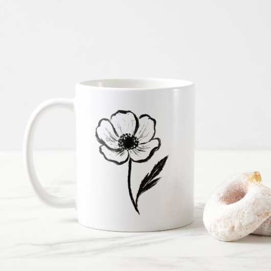 Ink Anemone Minimalist Flower Brushstroke Art on Kaffeetasse (Mit Donut)