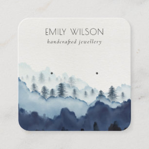 Ink Blue Navy Pine Woods Mountain Earring Display Quadratische Visitenkarte