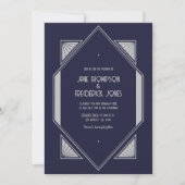 Ink Blue & Platinum Silver Art Deco Wedding Photo Einladung (Vorderseite)