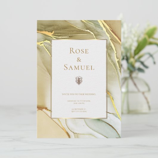 Ink Gold Aesthetic Chic Wedding Invitation Einladung (Stehend Vorderseite)
