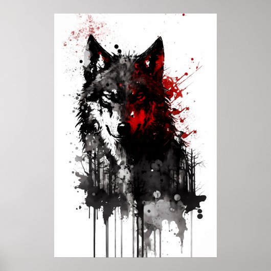 Ink Gray Wolf Portrait Poster (Vorne)