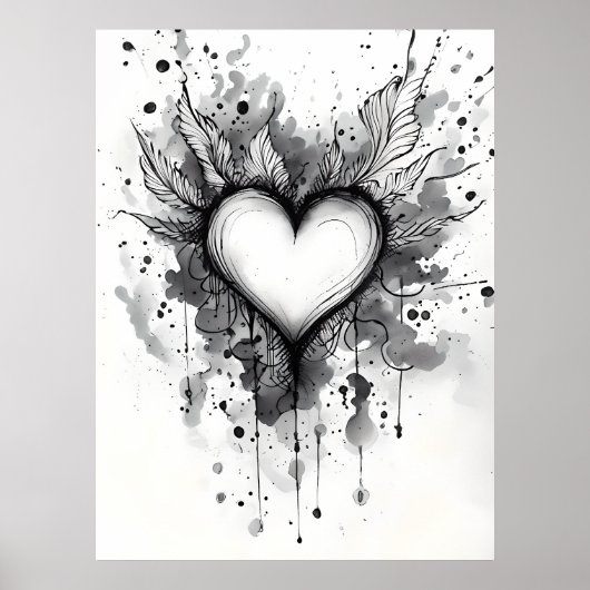 Ink Heart Poster - Abstrakte Grunge Wand Kunst (Vorne)