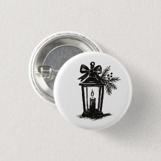 Ink Lantern with Candle and Pine – Holiday Art on Button