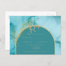 INK Ocean Turquoise Aquamarin Gold Wedding RSVP