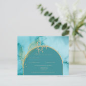 INK Ocean Turquoise Aquamarin Gold Wedding RSVP Postkarte (Stehend Vorderseite)