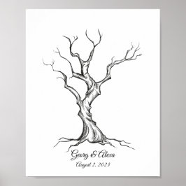 Ink Sketch Tree Wedding Fingerprint Guestbook Poster