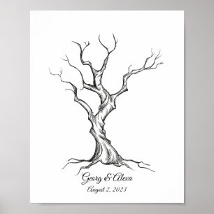 Ink Sketch Tree Wedding Fingerprint Guestbook Poster