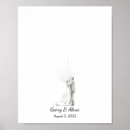 Ink Sketch Wedding Couple Fingerprint Gäestbook Poster