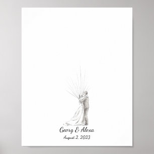 Ink Sketch Wedding Couple Fingerprint Gäestbook Poster