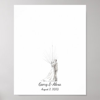 Ink Sketch Wedding Couple Fingerprint Gäestbook Poster