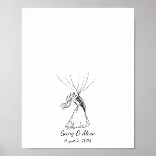 Ink Sketch Wedding Couple Fingerprint Gäestbook Poster