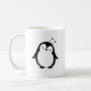 Ink Sleepy Penguin Black Brushstroke Art auf Kaffeetasse