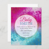 Ink splash Blue Pink Gender Offenbaren Einladung (Vorne/Hinten)