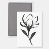 Ink-Style Magnolia – Elegant Floral Design on Magnet (Vorderseite/Rückseite)