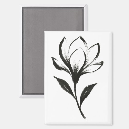 Ink-Style Magnolia – Elegant Floral Design on Magnet (Vorderseite/Rückseite)