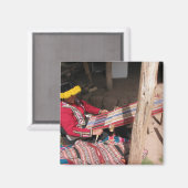 Ïnka Frau am Backstrap-Loom Magnet (Vorderseite/Rückseite)