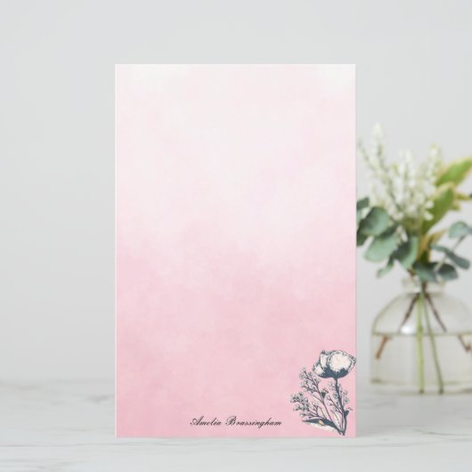 Inkalte Art Poppies auf Pink Ombre (Stehend Vorderseite)