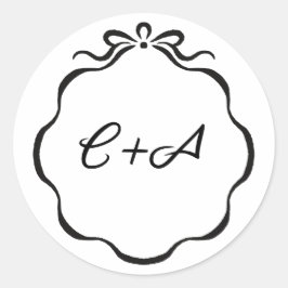 Inkalte Ribbons und Bow-Initialen Hochzeit Runder Aufkleber