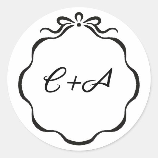 Inkalte Ribbons und Bow-Initials Hochzeitsmatte Runder Aufkleber (Vorderseite)