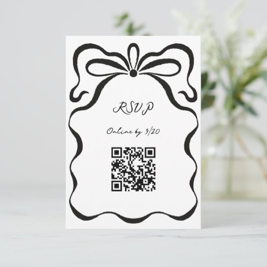 Inkalte Ribbons und QR-Code für Bow RSVP Karte (Stehend Vorderseite)