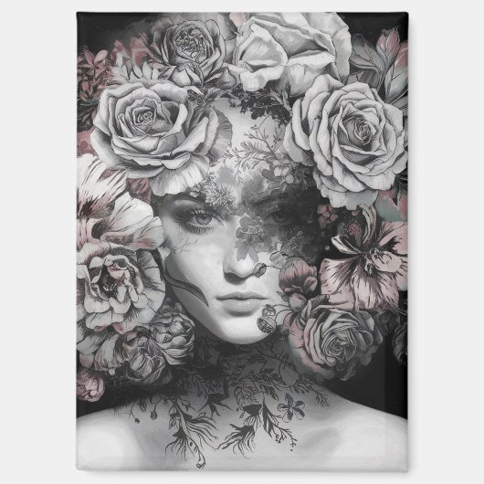 Inked Blooms: A Tapestry of Surrealität Magnet (Vorderseite)