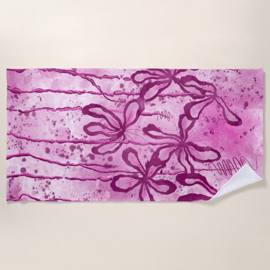 Inked Lilies Pink Sky Strandtuch (Vorderseite)