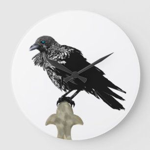 Inked Raven Große Wanduhr