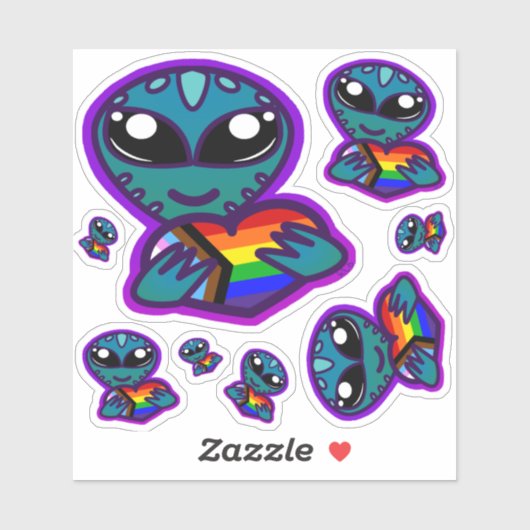 Inklusive Rainbow Pride Alien Stickers Aufkleber (Blatt)