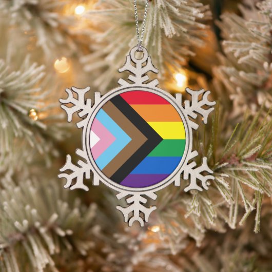 Inklusive Regenbogen Lgbtq Gay Diversity-Flagge Schneeflocken Zinn-Ornament (Baum)