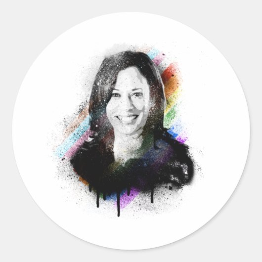 Inklusiver Pride Kamala Harris Spray Paint Runder Aufkleber (Vorderseite)