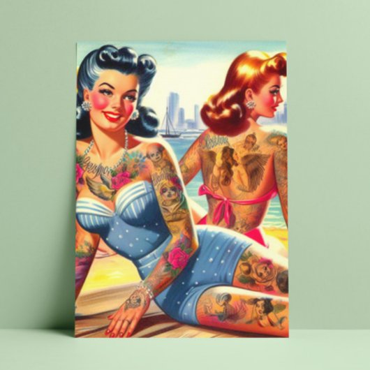 Inkte Strandmädchen Postkarte