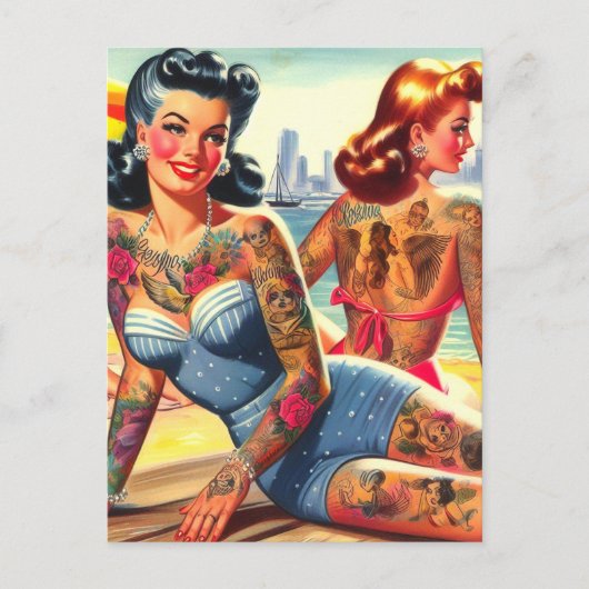 Inkte Strandmädchen Postkarte (Vorderseite)