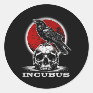 Inkubus-Schädel mit Mond und Crow-Gothic Halloween Runder Aufkleber