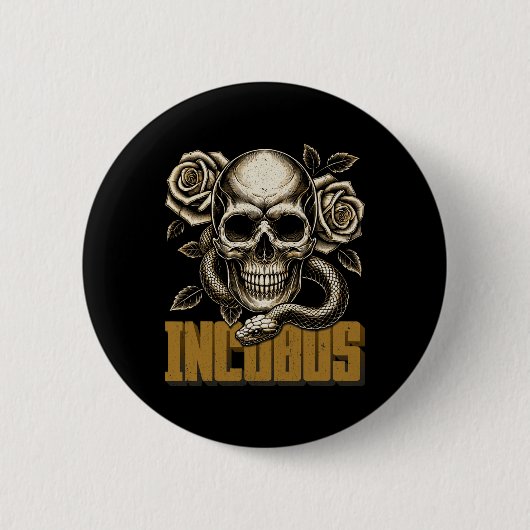 Inkubus Schädel und Schlangen mit Rose dunkel Vint Button (Vorderseite)