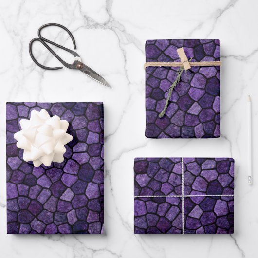 Inkwell Blue Cobbled Patchwork Terrazo Muster Geschenkpapier Set (Vorderseite)