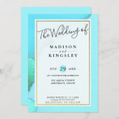 Inky Aqua Fab Abstrakte Budgethochzeit Einladung (Vorne/Hinten)