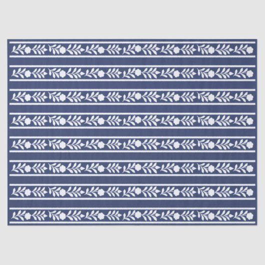 Inky Blue 1 Bone Inlay Floral Border Decoupage Pap Seidenpapier (Vorderseite)