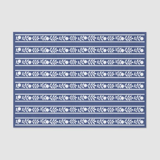 Inky Blue 2 Bone Inlay Floral Border Decoupage Seidenpapier (Vorderseite)