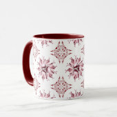 Inky Floral Coffee Tasse | Burgund Maroon und Weiß (Vorderseite Links)