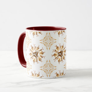 Inky Floral Coffee Tasse Orange Brown and White