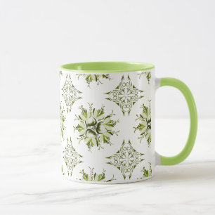 Inky Floral Coffee Tasse Schatten von Grün und W