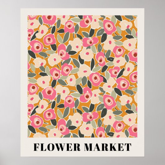 Inky Floral Flower Market Pattern- Sunlit Meadow Poster (Vorne)