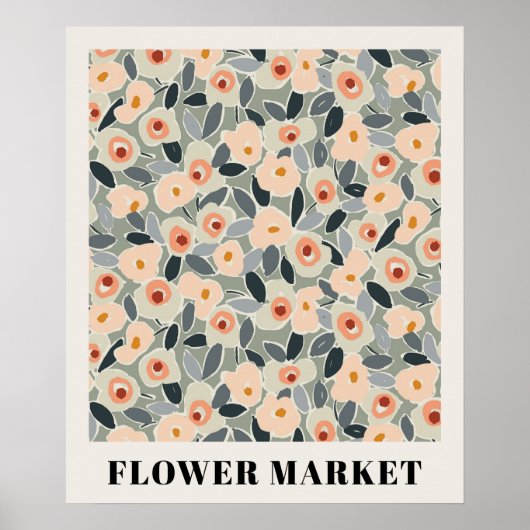 Inky Floral Flower Market Pattern- Sunlit Meadow Poster (Vorne)
