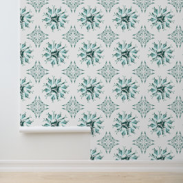 Inky Floral Wallpaper | Aquamarin grün Tapete
