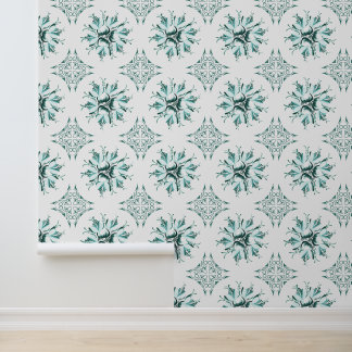 Inky Floral Wallpaper | Aquamarin grün Tapete